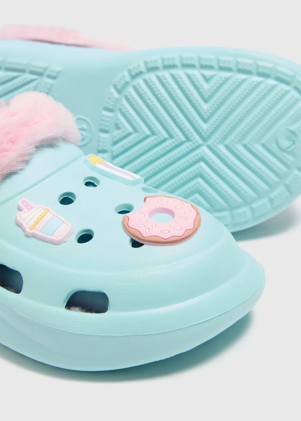 Girls Blue Fur Lined Badge Clogs (Younger 10-Older 5) - Size 1 Image 2