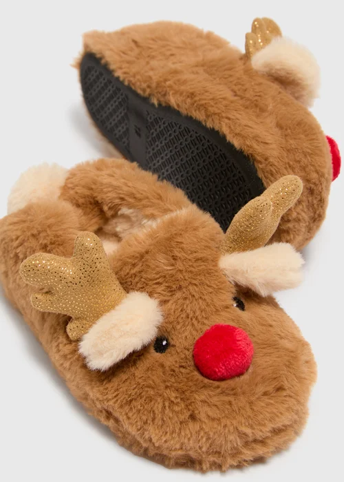 Kids Beige Christmas Reindeer A-Line Slipper (Younger 4-Older 5) - Size 1 Image 2
