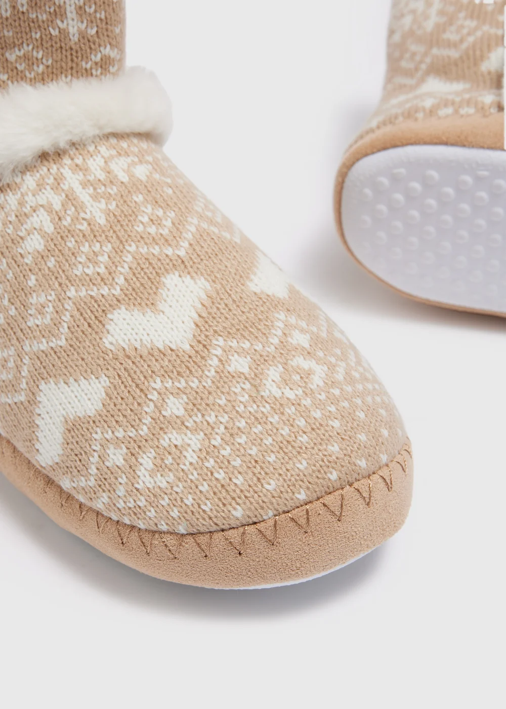 Beige Fairisle Slipper Boots - Small Image 2