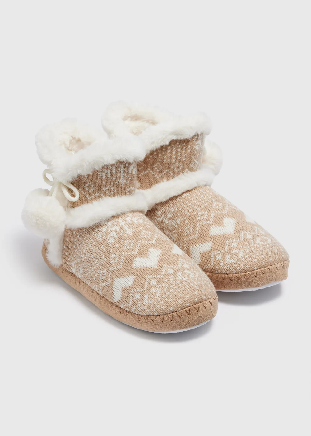 Beige Fairisle Slipper Boots - Small Image 1
