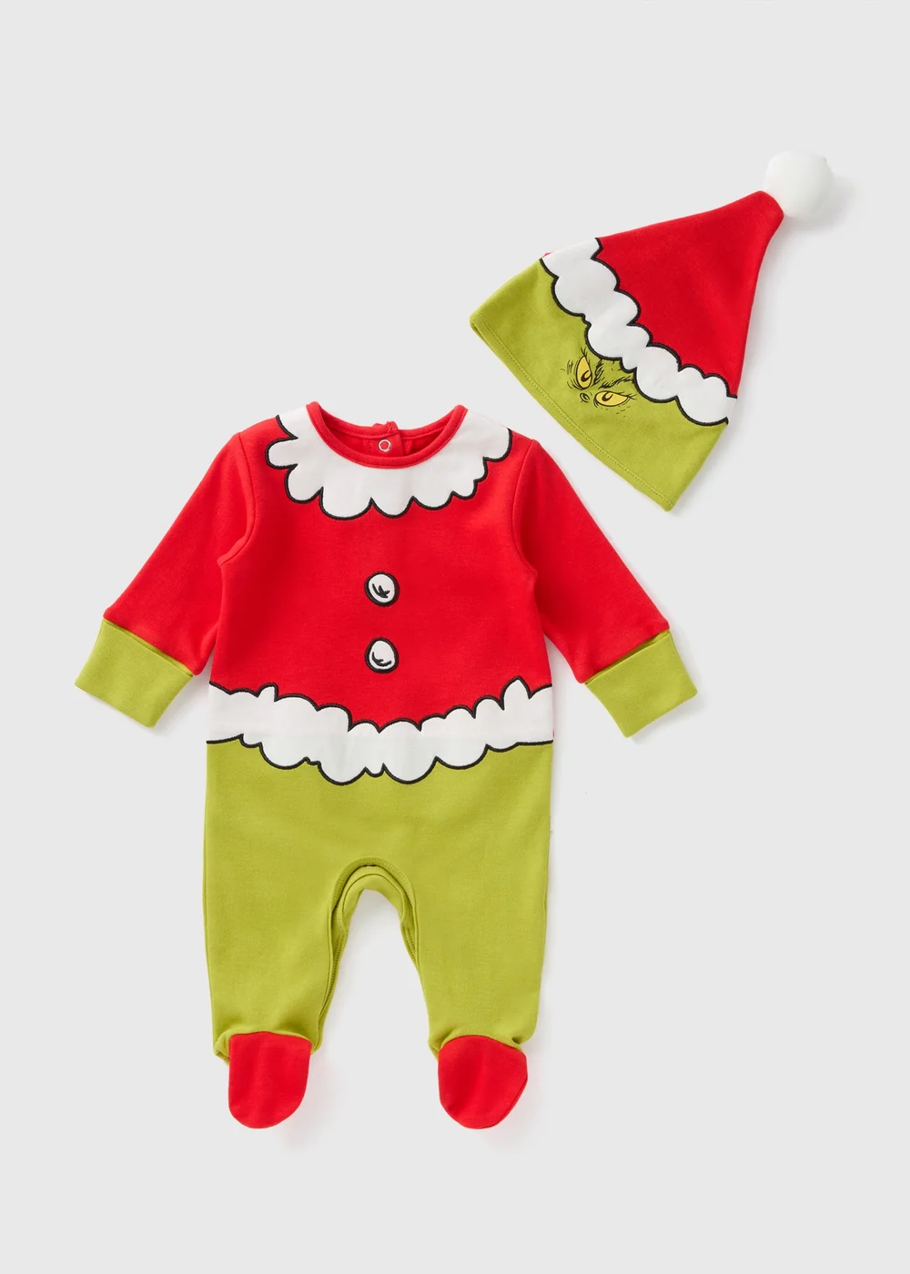 Grinch Baby Red Sleepsuit & Hat Set (Newborn-18mths) - Age 0 - 3 Months Image 1