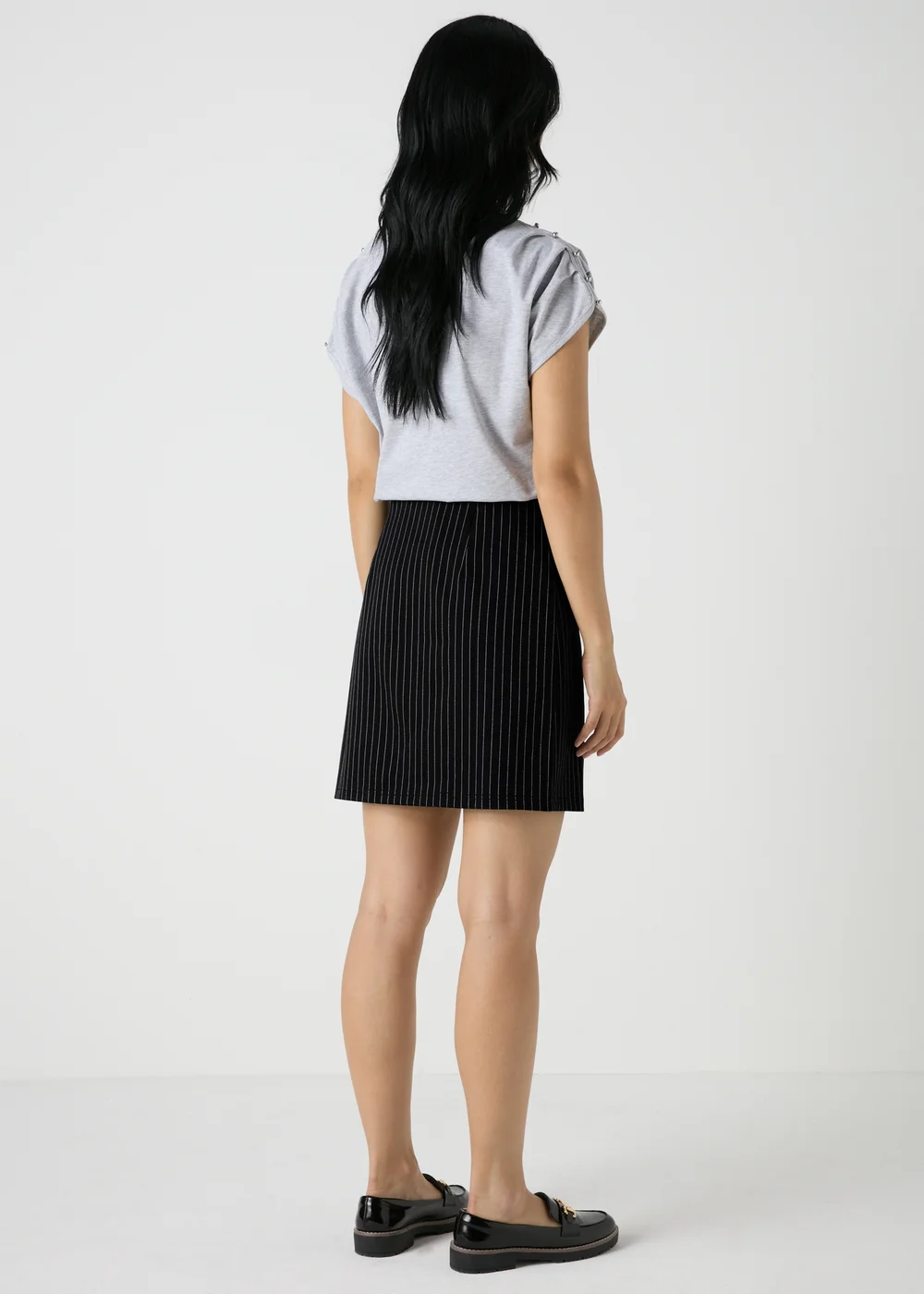 Et Vous Black Stripe Ponte Mini Skirt - Size 8 Image 2