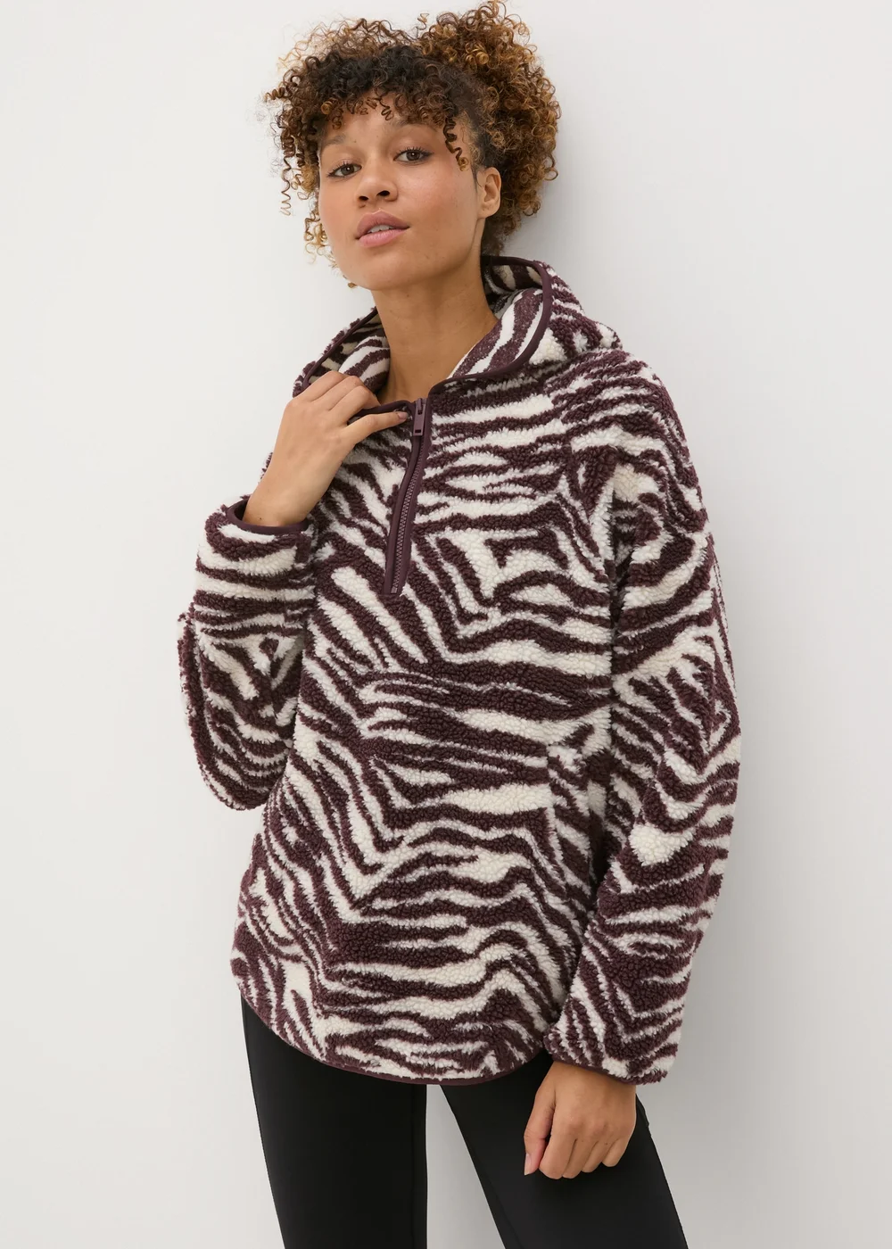 Burgundy Zebra Fleece Hoodie - S Image 1