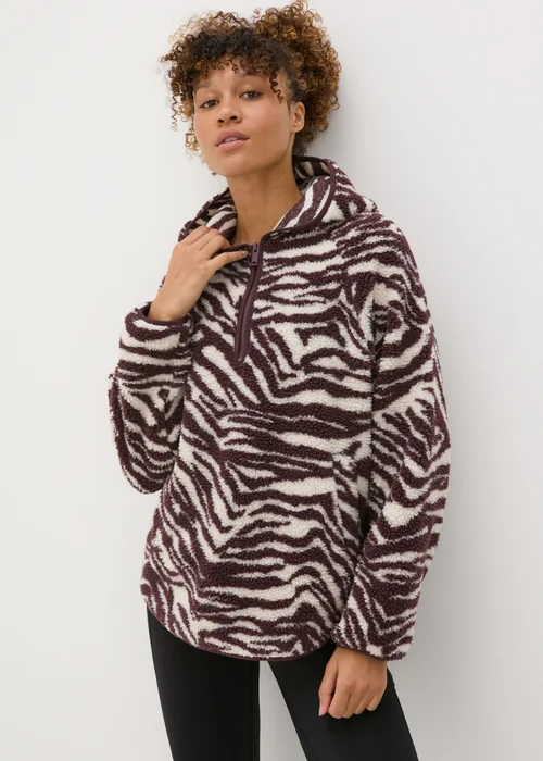 Burgundy Zebra Fleece Hoodie - S Image 1