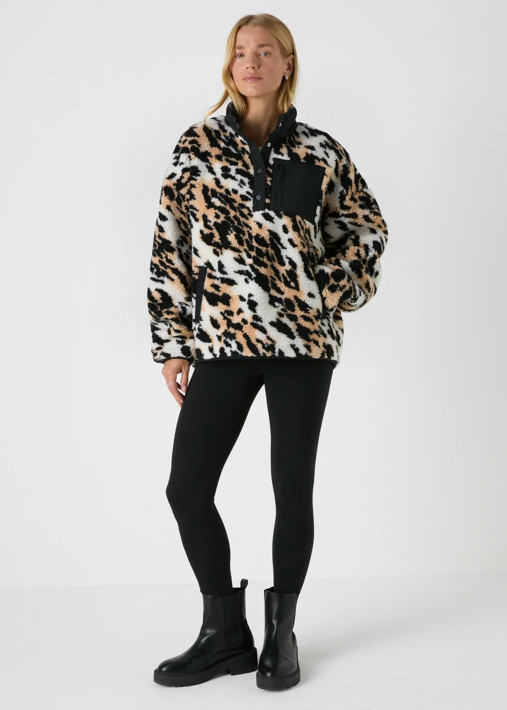 Cream Animal Borg Funnel Fleece - S Image 1