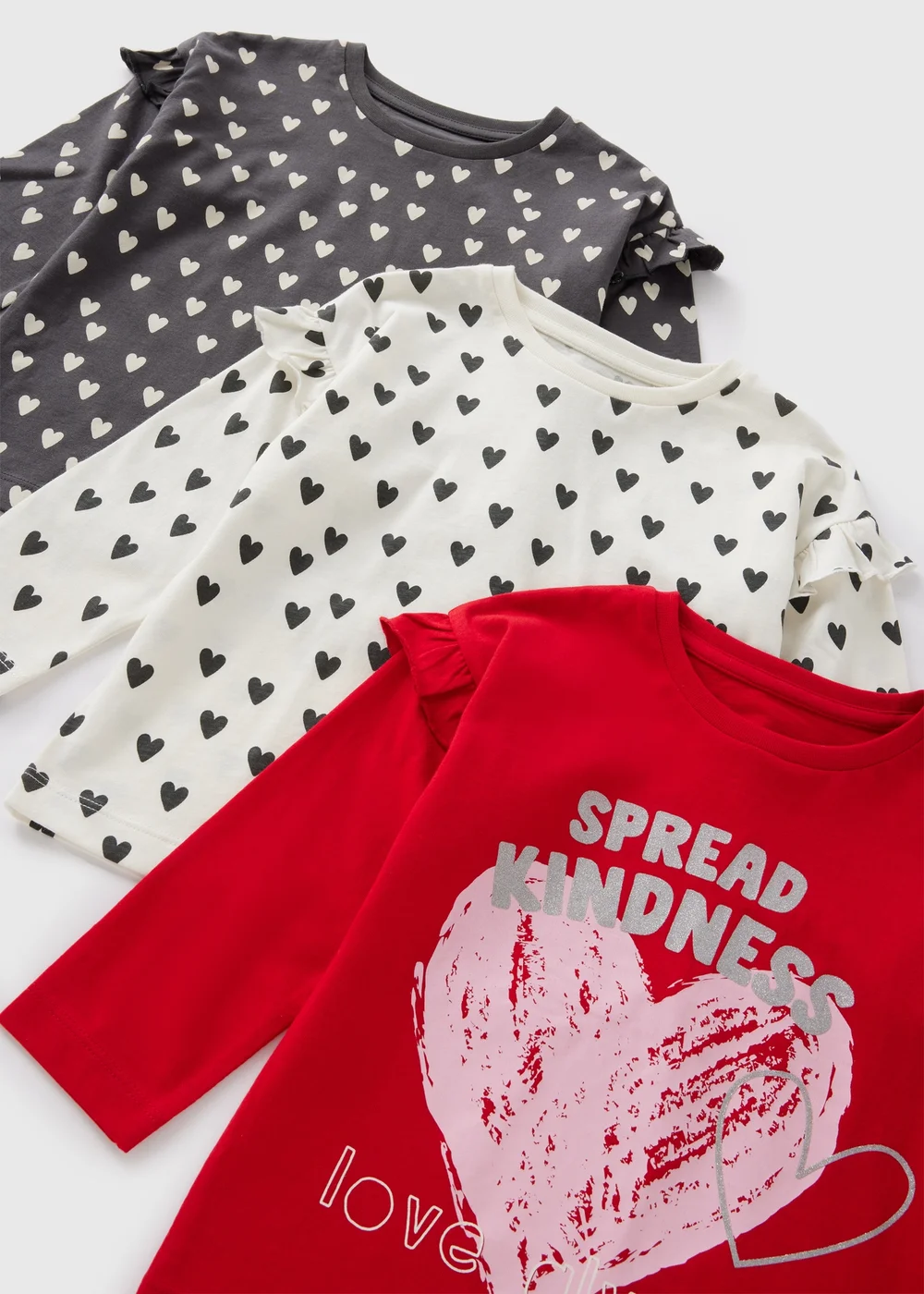 3 Pack Girls Black Heart Long Sleeve T-Shirts (1-7yrs) - 1 half year to 2 Image 2