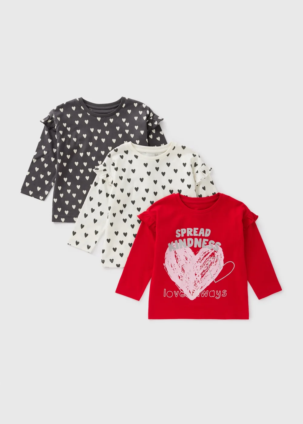 3 Pack Girls Black Heart Long Sleeve T-Shirts (1-7yrs) - 1 half year to 2 Image 1