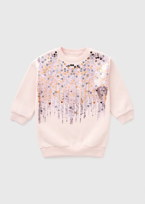 Girls Pink Sequin Sweatshirt Dress (1-7yrs) - 1 half year to 2 Image 1