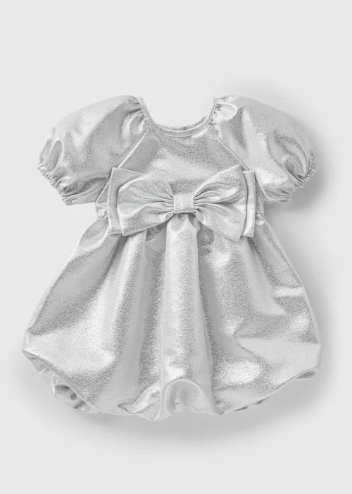 Girls Silver Foil Bow Dress (1-7yrs) - Age 2 - 3 Years Image 1