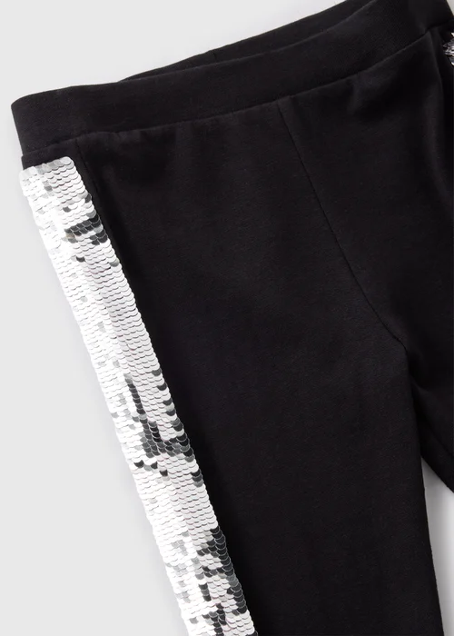 Girls Black Sequin Side Tape Leggings (1-7yrs) - 1 to 1 half years Image 2