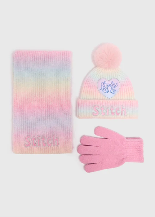 Disney Kids Pink Stitch Hat, Gloves & Scarf Set (3-10yrs) - Age 3 - 6 Years Image 1