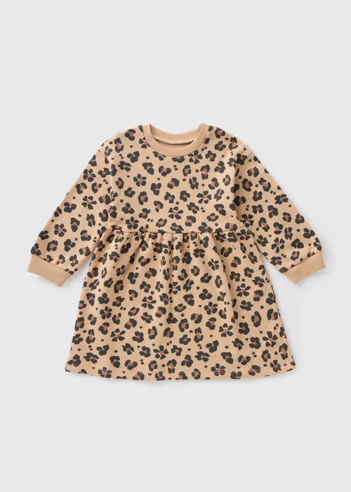 Girls Brown Leopard Sweater Dress (1-7yrs) - 1 half year to 2 Image 1