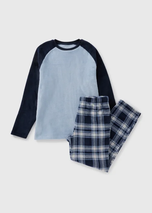 Blue Check Fleece Pyjama Set - Extra small Image 3