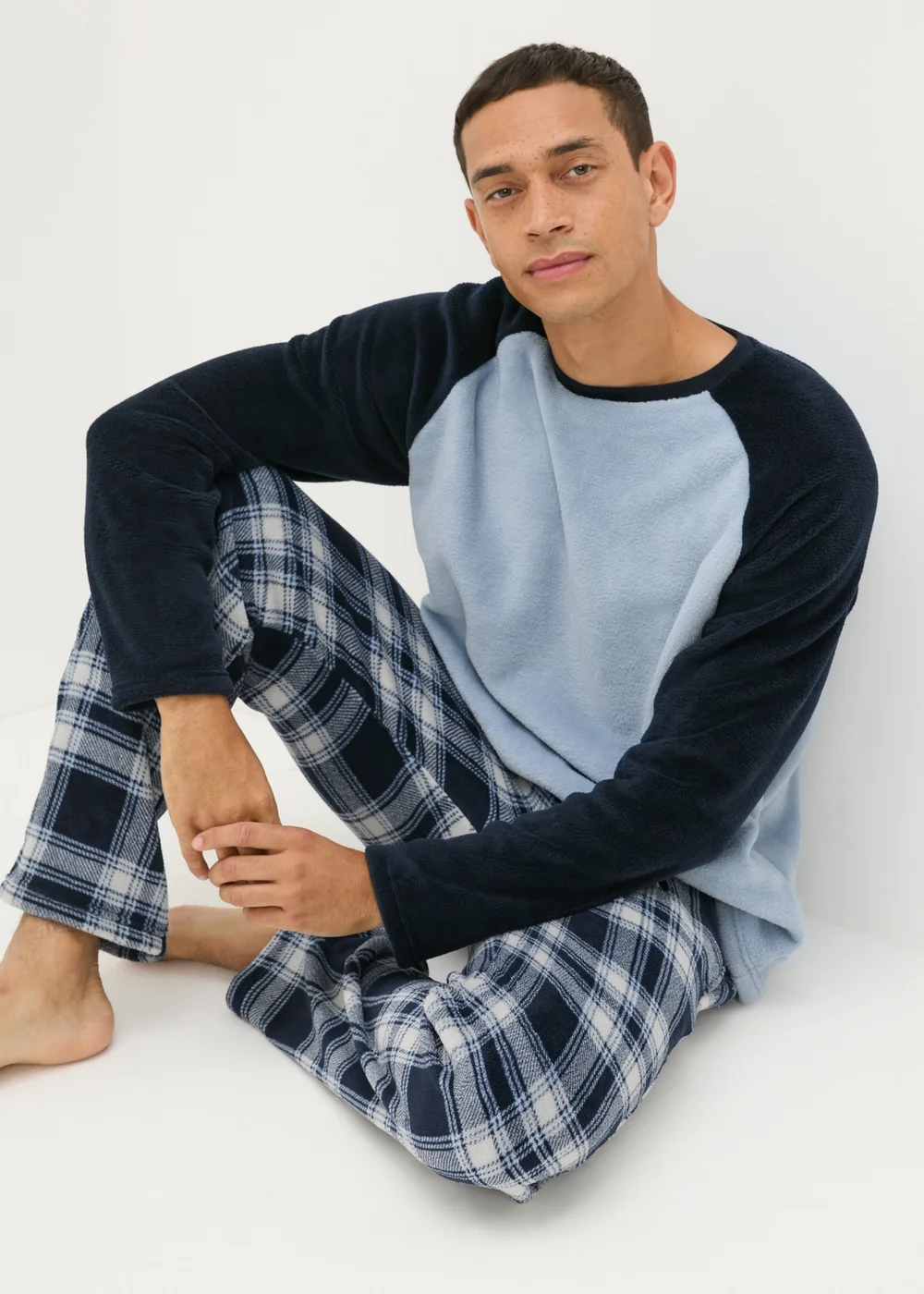 Blue Check Fleece Pyjama Set - Extra small Image 1