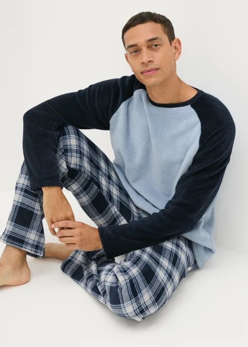 Blue Check Fleece Pyjama Set - Extra small Image 1