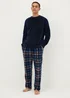 Navy & Orange Check Fleece Pyjama Set - Extra small Image 1