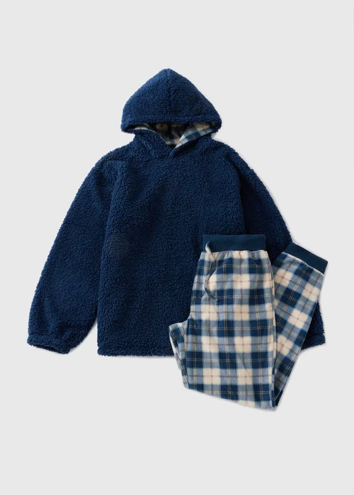 Blue Check Hooded Fleece Pyjama Set - Extra small Image 3