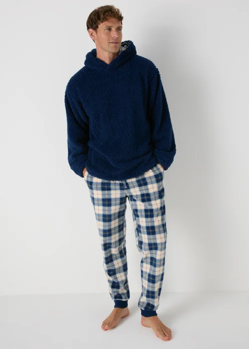 Blue Check Hooded Fleece Pyjama Set - Extra small Image 1
