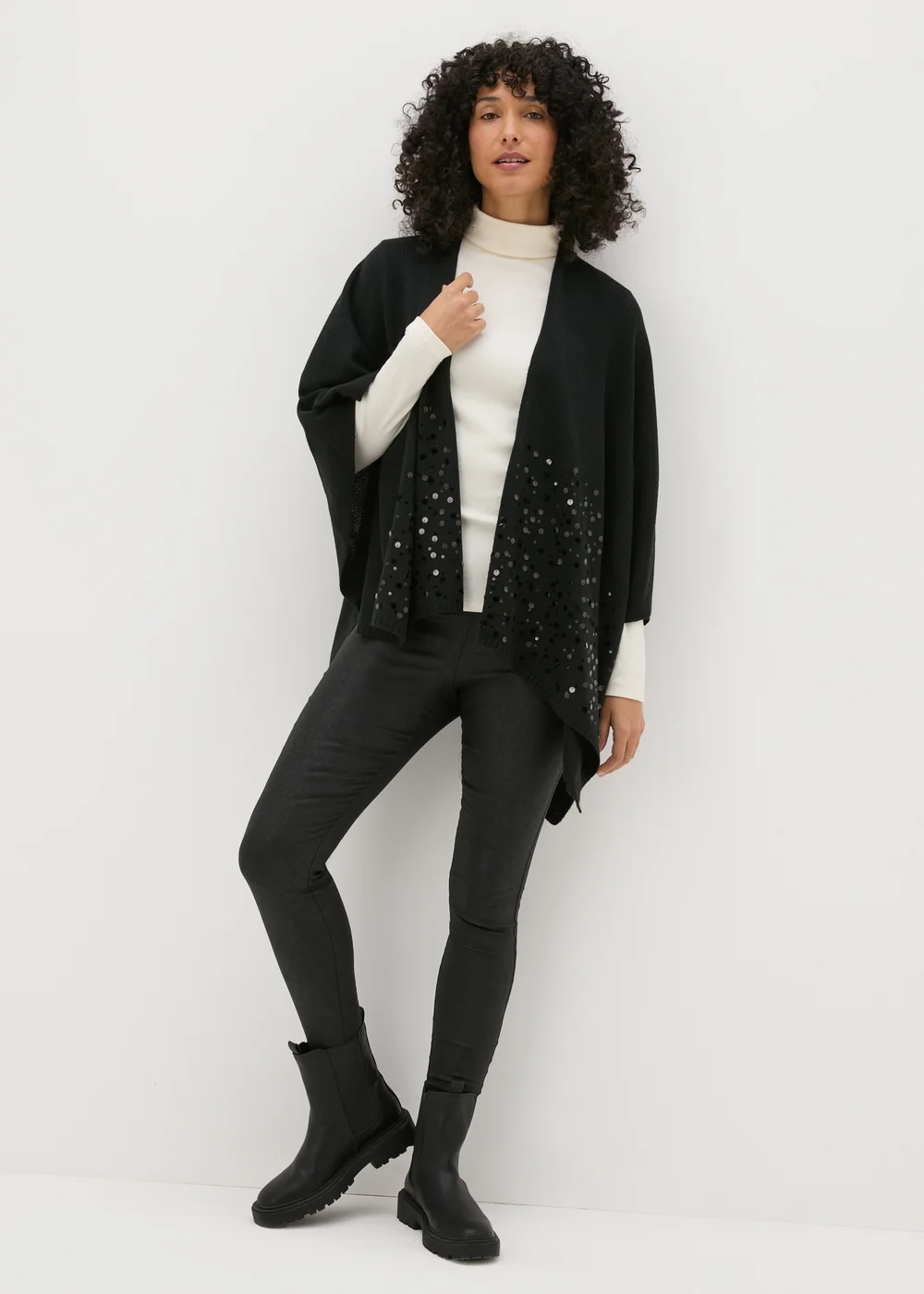Black Sequin Shawl - One Size Image 1