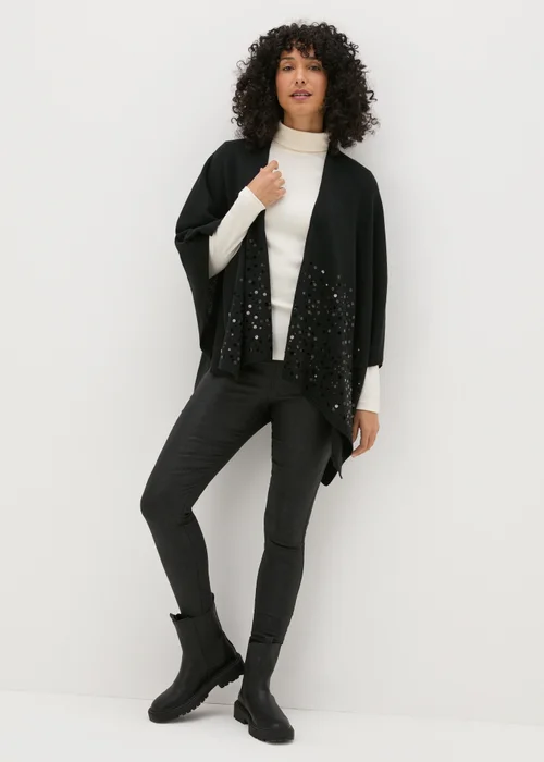 Black Sequin Shawl - One Size Image 1