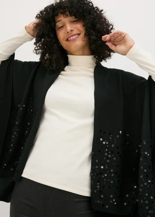 Black Sequin Shawl - One Size Image 3