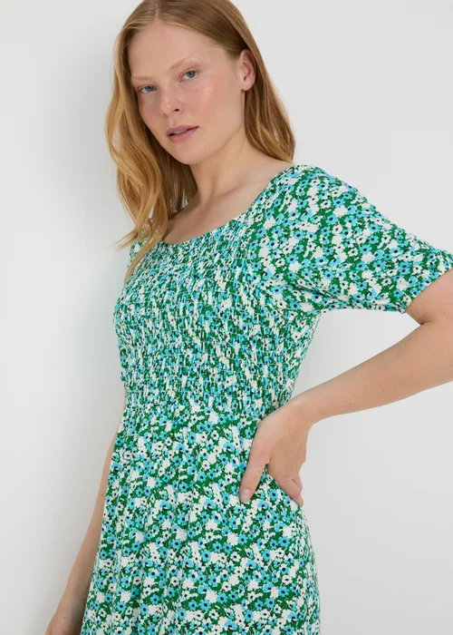 Green Floral Swing Midi Dress - Size 8 Image 3