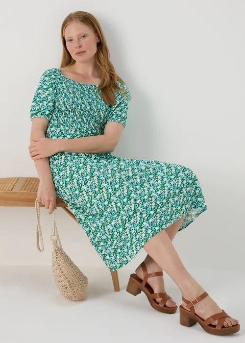 Green Floral Swing Midi Dress - Size 8 Image 4