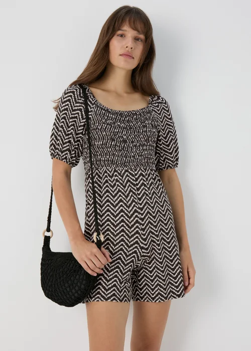 Black Mono Shirred Bodice Playsuit - 8 Image 1