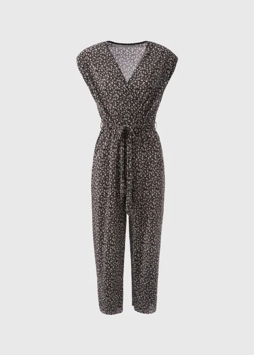 Black Daisy Print Plisse Jumpsuit - 8 Image 5
