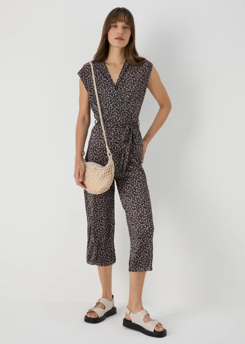 Black Daisy Print Plisse Jumpsuit - 8 Image 1