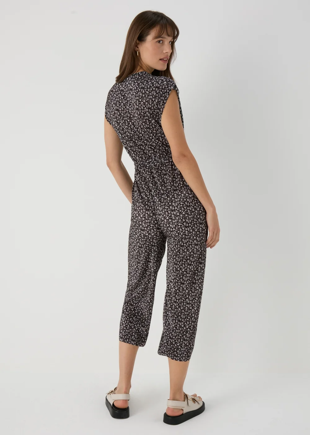 Black Daisy Print Plisse Jumpsuit - 8 Image 2