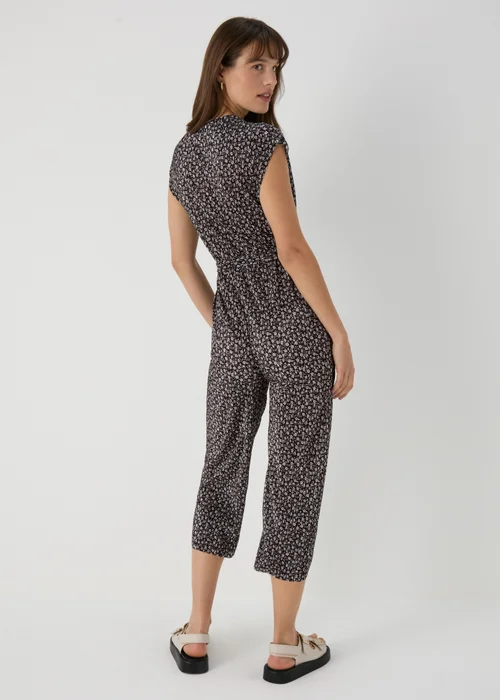 Black Daisy Print Plisse Jumpsuit - 8 Image 2