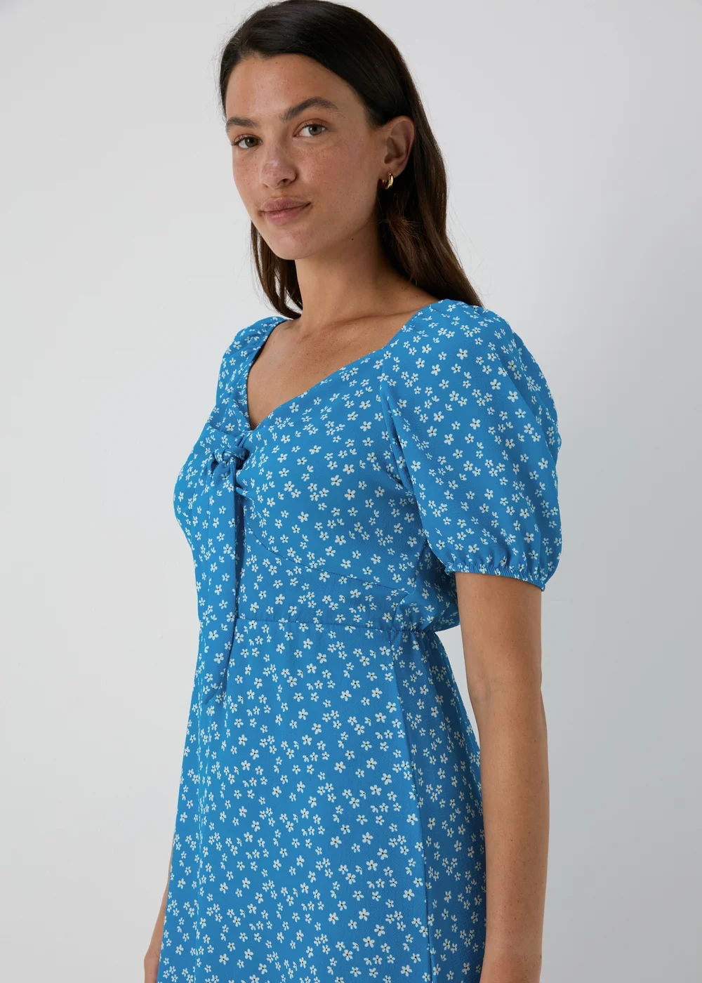 Blue Floral Tie Front Midi Dress - 8 Image 3