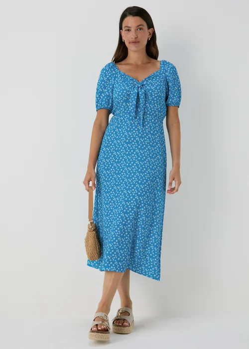 Blue Floral Tie Front Midi Dress - 8 Image 1