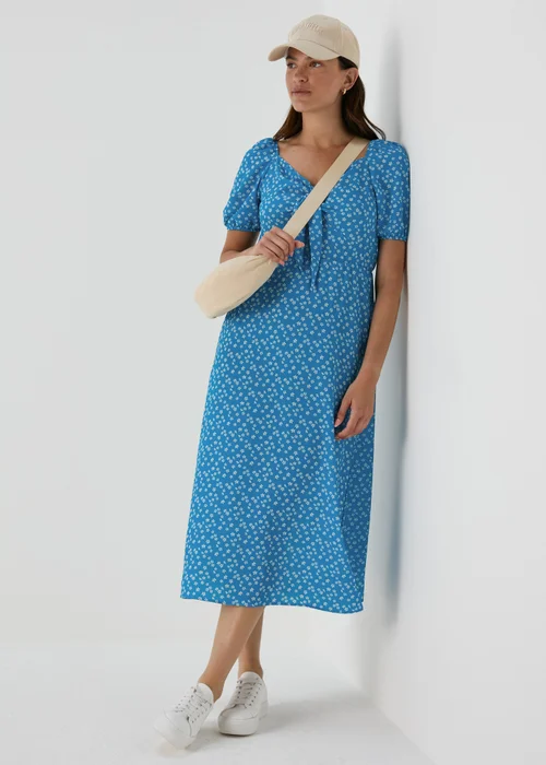 Blue Floral Tie Front Midi Dress - 8 Image 4