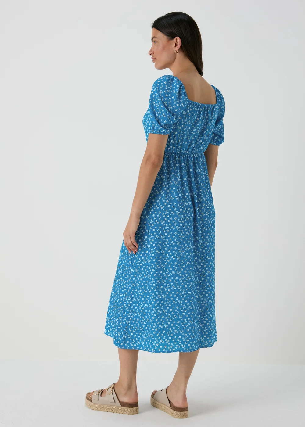 Blue Floral Tie Front Midi Dress - 8 Image 2