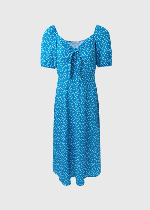 Blue Floral Tie Front Midi Dress - 8 Image 5