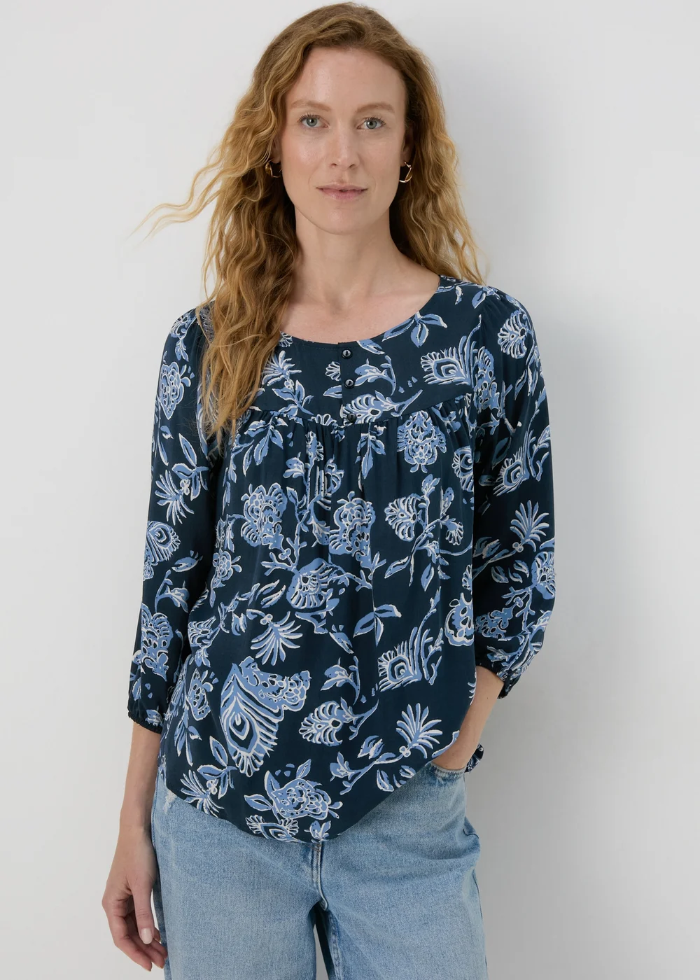 Blue Paisley Button Detail Blouse - Size 8 Image 1