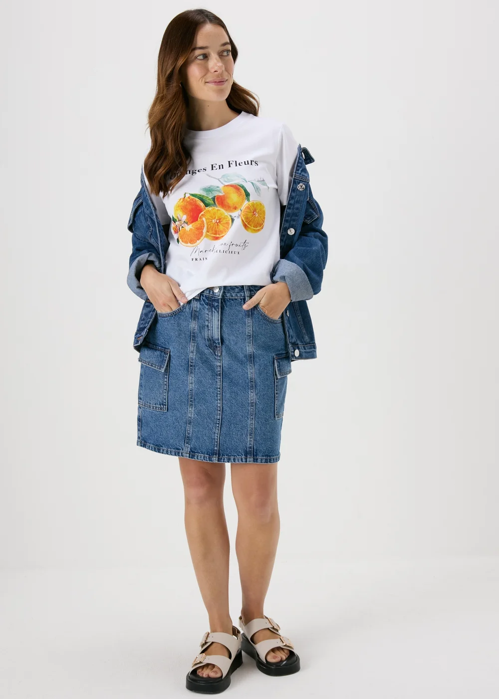 White Orange Print T-Shirt - 8 Image 4