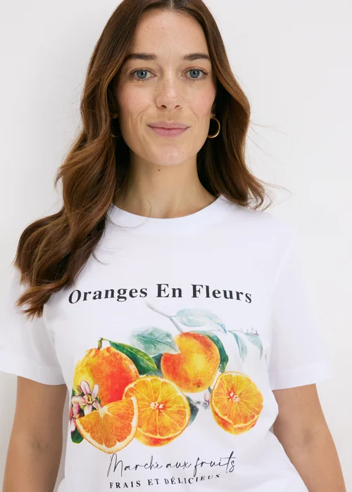 White Orange Print T-Shirt - 8 Image 3