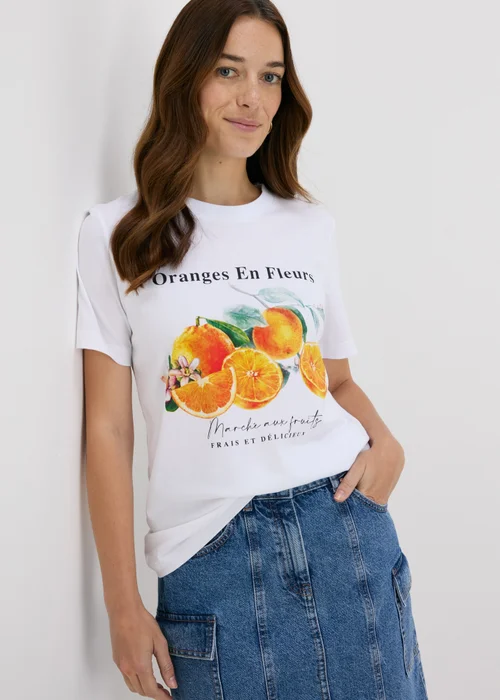 White Orange Print T-Shirt - 8 Image 1