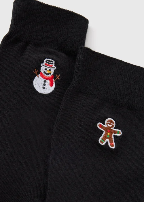 2 Pack Black Christmas Embroidery Socks - 6-8.5 Image 2