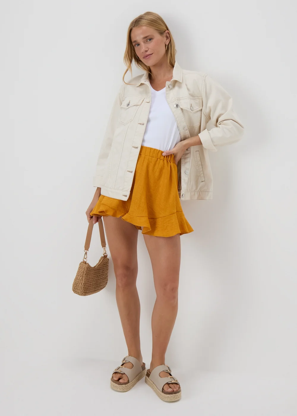 Yellow Frill Hem Shorts - 8 Image 4
