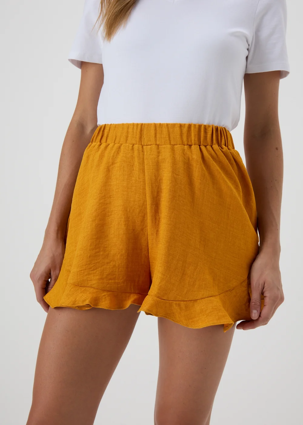 Yellow Frill Hem Shorts - 8 Image 3