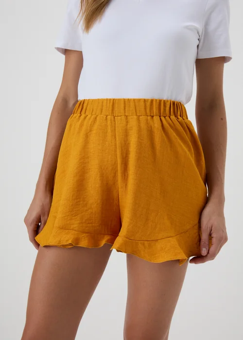 Yellow Frill Hem Shorts - 8 Image 3