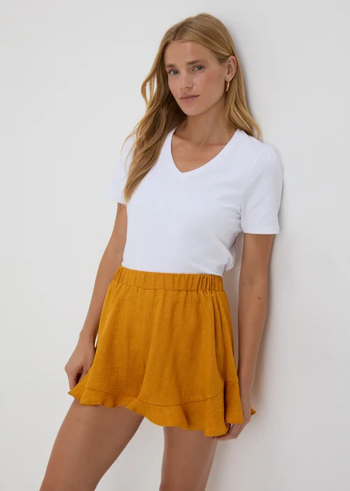 Yellow Frill Hem Shorts - 8 Image 1