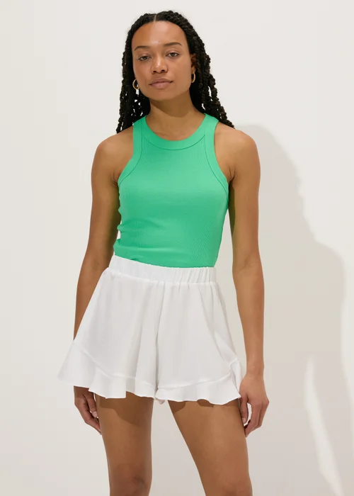 White Frill Hem Shorts - 8 Image 1