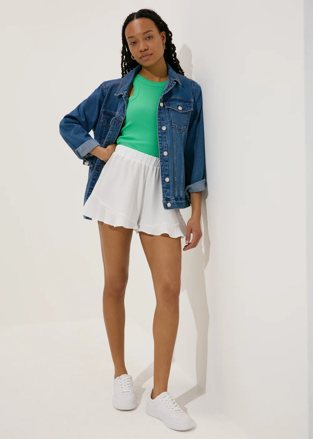 White Frill Hem Shorts - 8 Image 4