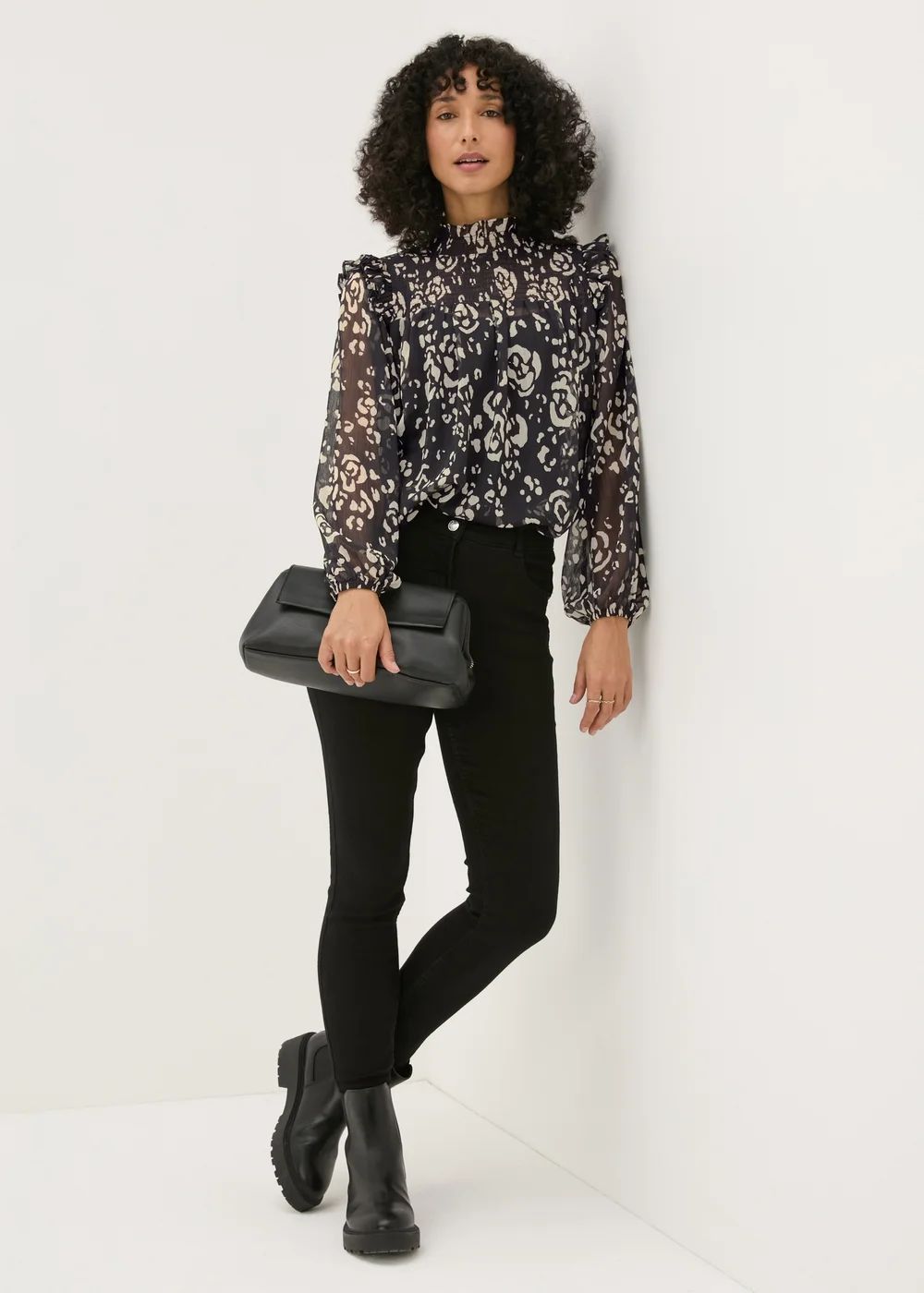 Black High Neck Floral Blouse - 8 Image 1