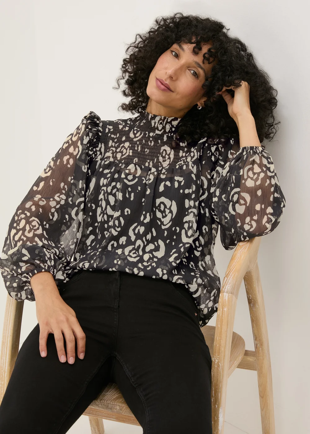 Black High Neck Floral Blouse - 8 Image 3